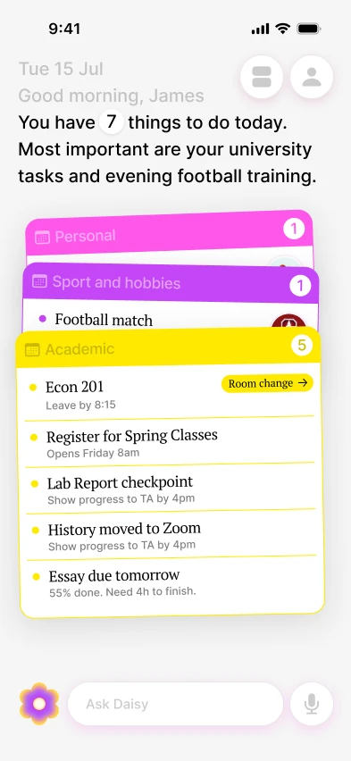 Daisy things to do cards screen